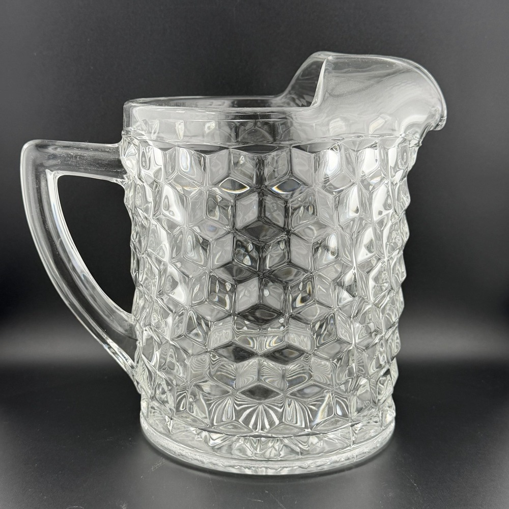 Vintage Fostoria American Clear Glass Pitcher 64 oz Half Gallon Ice Lip Jug